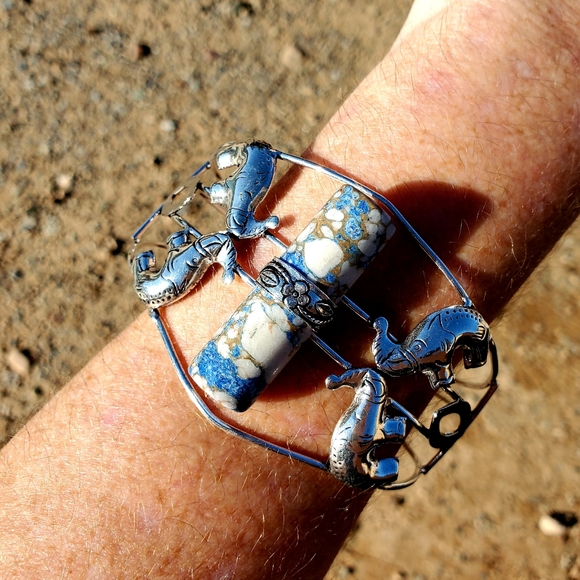 New Unique Cylinder Shaped Mosaic Jasper 925 Silver Bracelet. - Picture 6 of 12